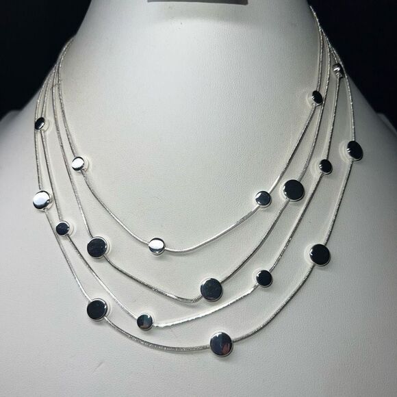 Multi Layer Silver‎ Tone Silver Disc Station Necklace - Picture 1 of 10